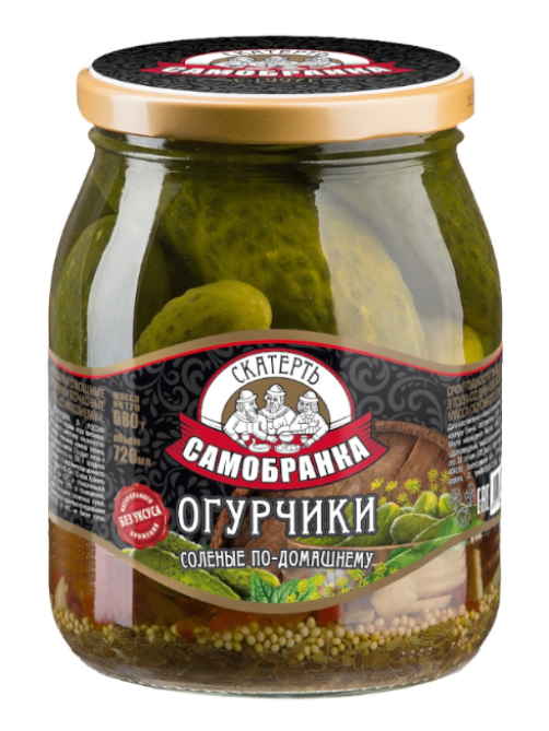 Огурцы соленые Скатерть-Самобранка По-домашнему бочковые, 720мл