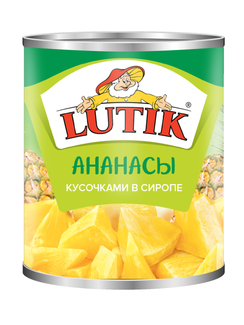 Ананасы Lutik кусочки в сиропе, 850мл