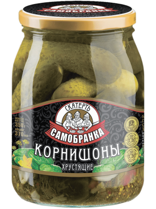 Огурцы маринованные Скатерть-Самобранка Хрустящие корнишоны, 350г