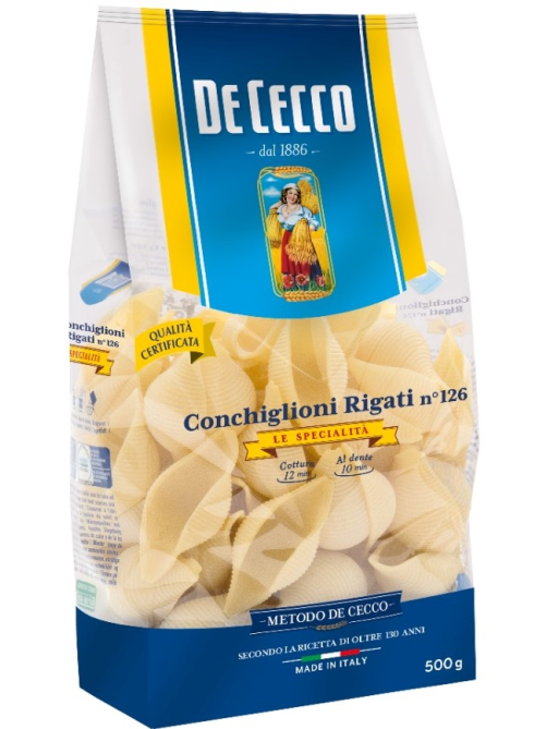 Макароны ракушки De Cecco Conchiglioni Rigati №126, 500г