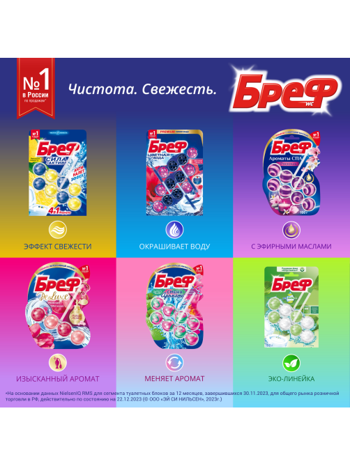 Туалетный блок Бреф Color Aktiv С хлор-компонентом, 50г х 2шт