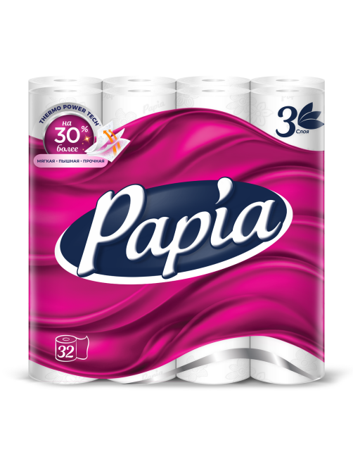 Туалетная бумага Papia 3 слоя, 32 рулона