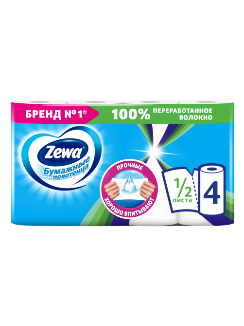 Бумажные полотенца Zewa 1/2 листа, 4 рулона