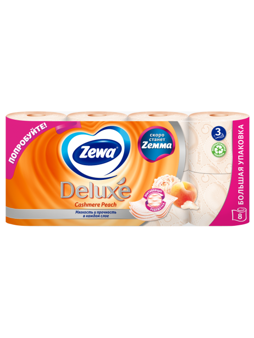 Туалетная бумага Zewa Deluxe Персик 3 слоя, 8 рулонов