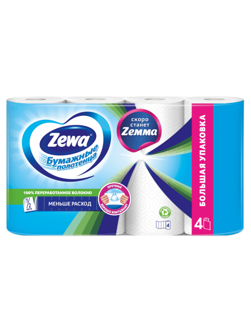 Бумажные полотенца Zewa 1/2 листа, 4 рулона