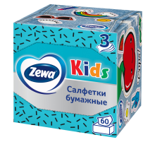 Салфетки бумажные Zewa Kids 3 слоя в коробке, 60 листов
