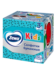 Салфетки бумажные Zewa Kids 3 слоя в коробке, 60 листов