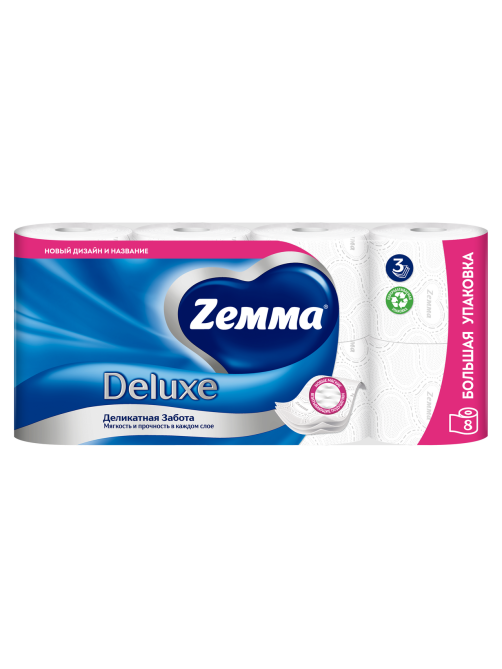 Туалетная бумага Zewa Deluxe 3 слоя, 8 рулонов
