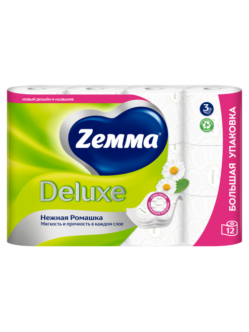 Туалетная бумага Zewa Deluxe Ромашка 3 слоя, 12 рулонов