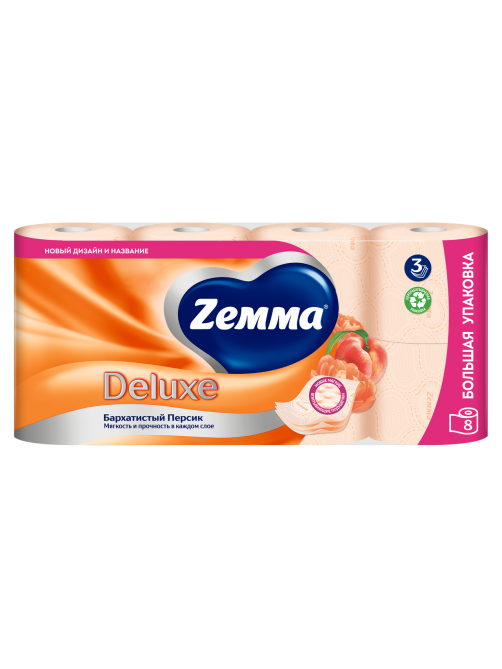 Туалетная бумага Zewa Deluxe Персик 3 слоя, 8 рулонов