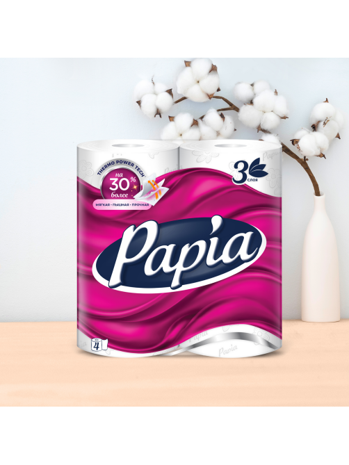 Туалетная бумага Papia 3 слоя, 4 рулона