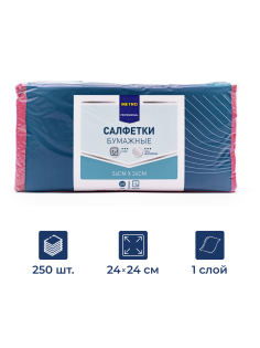 METRO PROFESSIONAL Салфетки бумажные 1 слой бордовые 250шт, 24х24см