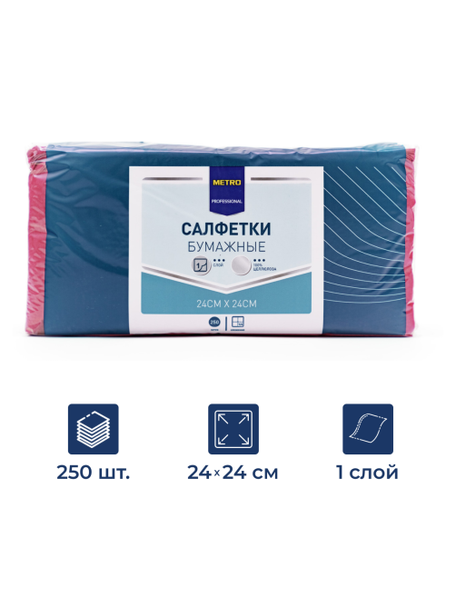 METRO PROFESSIONAL Салфетки бумажные 1 слой бордовые 250шт, 24х24см