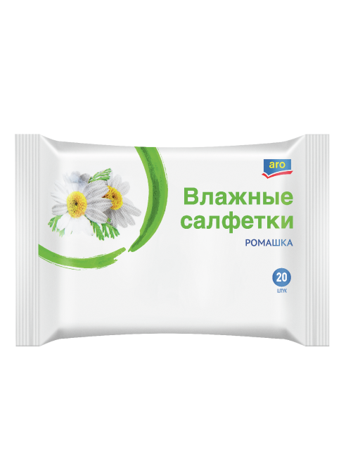 aro Салфетки влажные освежающие с ромашкой, 20шт
