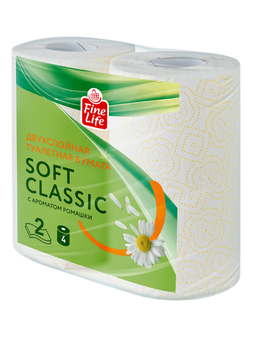 Fine Life Бумага туалетная Soft Classic ромашка белая 2 слоя 4 рулона
