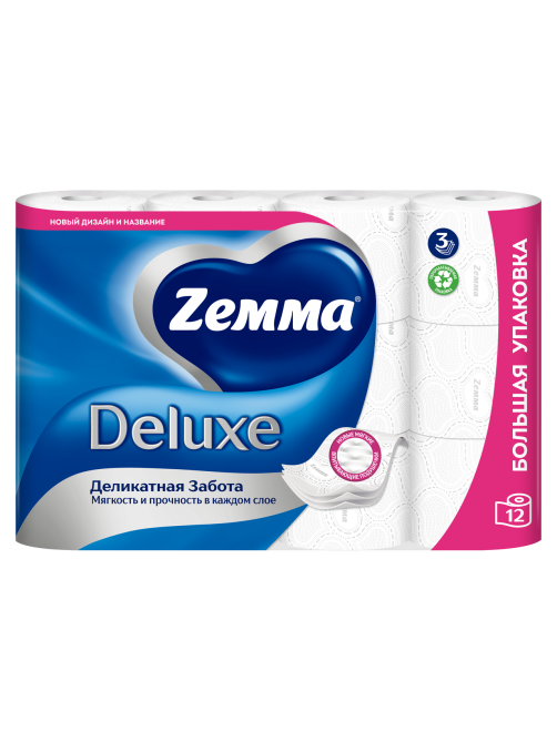 Туалетная бумага Zewa Deluxe 3 слоя, 12 рулонов