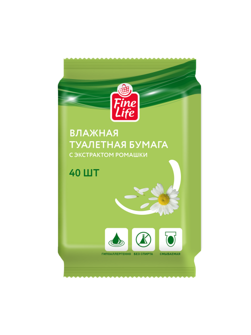 Fine Life Влажная туалетная бумага ромашка, 40 листов