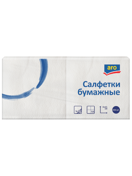 aro Салфетки бумажные 24х24см 1 слой, 250шт