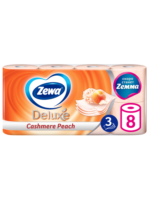 Туалетная бумага Zewa Deluxe Персик 3 слоя, 8 рулонов