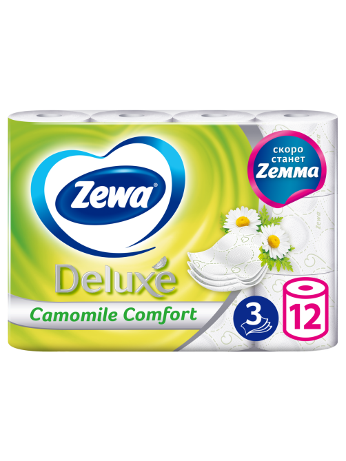 Туалетная бумага Zewa Deluxe Ромашка 3 слоя, 12 рулонов