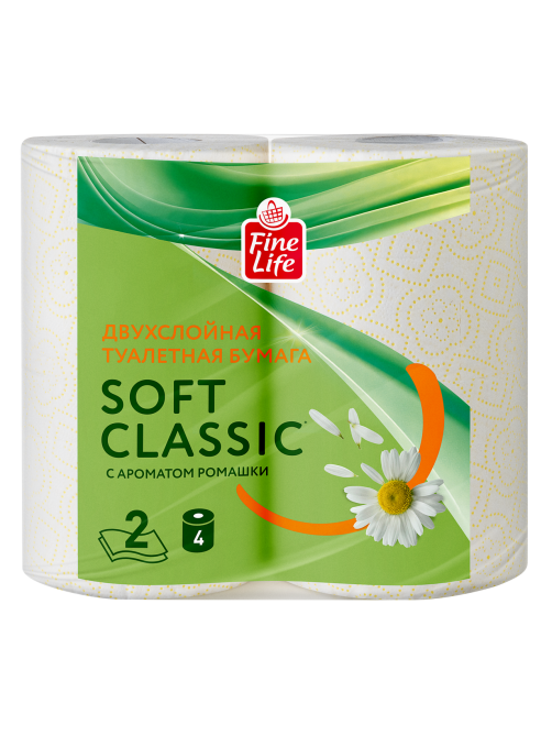 Fine Life Бумага туалетная Soft Classic ромашка белая 2 слоя 4 рулона