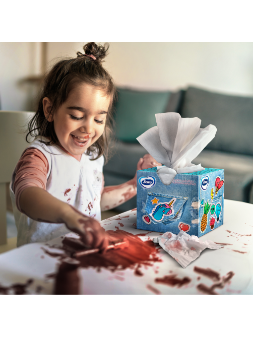 Салфетки бумажные Zewa Kids 3 слоя в коробке, 60 листов