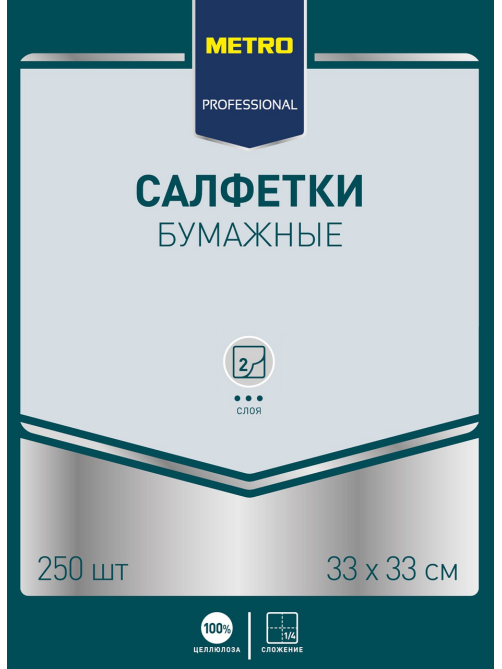 METRO PROFESSIONAL Салфетки бумажные 2 слоя черные 250шт, 33x33см