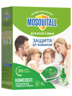 Комплект от комаров фумигатор + жидкость Mosquitall для всей семьи 30 ночей, 30мл