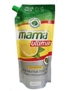 Концентрат для мытья посуды и детских принадлежностей Mama Ultimate с ароматом лимона сменный блок, 600мл