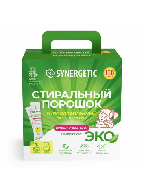 Стиральный порошок Synergetic 100 стиков, 2.5кг