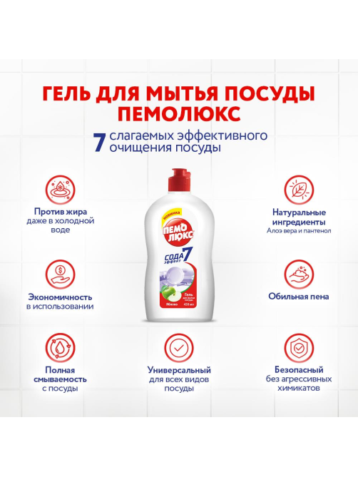 Гель для мытья посуды Пемолюкс Яблоко, 450мл