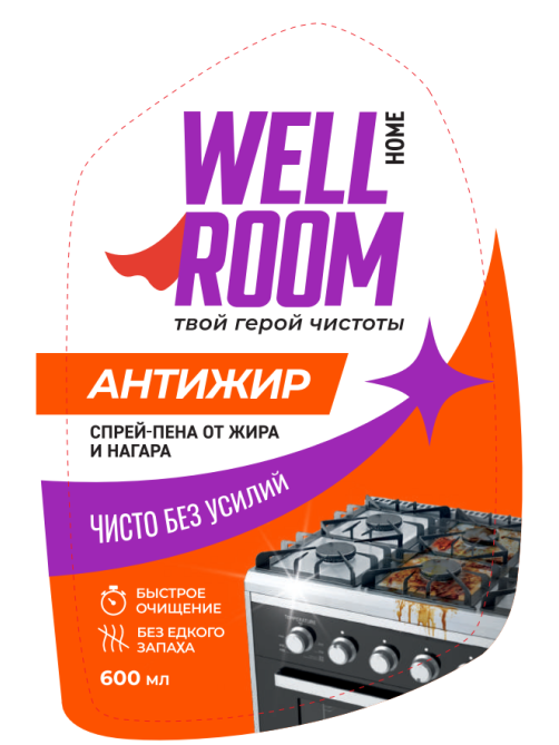 Средство чистящее Wellroom спрей-пена антижир, 600мл