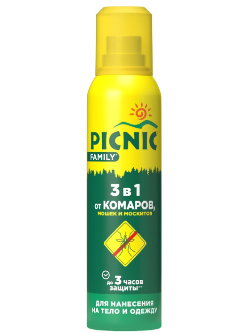 Аэрозоль-репеллент Picnic Family 3 в 1 от комаров, мошек, москитов, 150мл