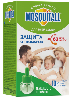 Средство от комаров жидкость для фумигатора Mosquitall для всей семьи 60 ночей, 30мл