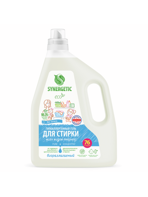 Гель для стирки концентрированный Synergetic Pure для стирки всех видов тканей, 2.28л