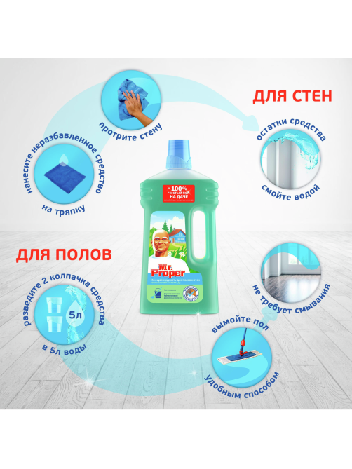 Средство моющее для полов и стен Mr. Proper Горный ручей и прохлада, 1л