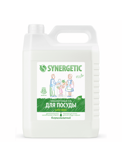 Средство для мытья посуды Synergetic Антибактериальное гипоаллергенное с ароматом алоэ, 5л