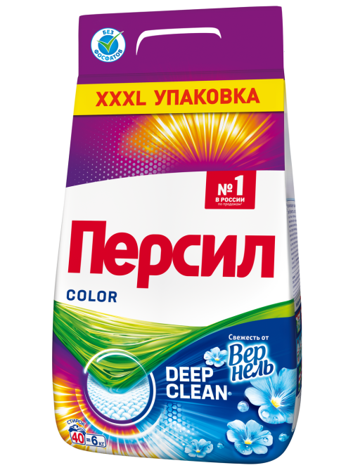 Стиральный порошок Персил Колор Свежесть от Вернель для цветного белья 40 стирок, 6кг