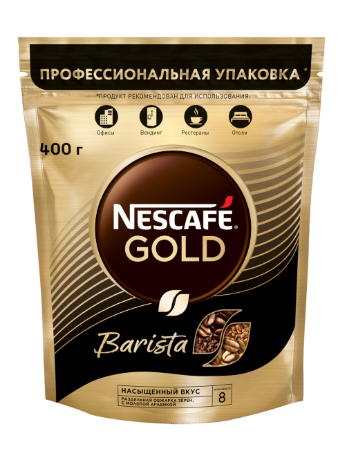 Кофе Нескафе Голд Бариста растворимый сублимированный с добавлением натурального молотого кофе, 400г