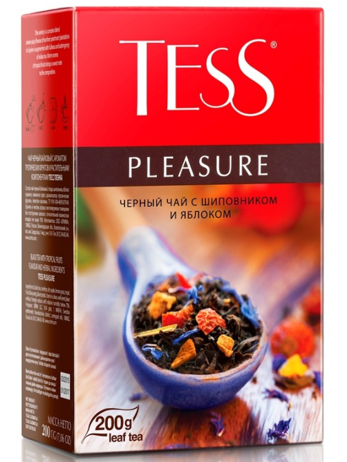 Чай черный Tess Pleasure Шиповник и яблоко байховый листовой, 200г