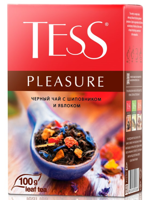 Чай черный Tess Pleasure Шиповник и яблоко байховый листовой, 100г
