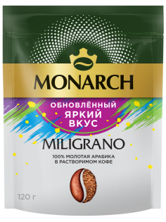 Кофе Monarch Милиграно растворимый с добавлением молотого, 120г