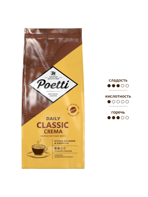 Кофе Poetti Daily Classic Crema в зернах, 1кг