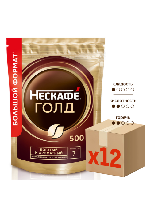 Кофе Нескафе Голд растворимый сублимированный, 500г х 12 шт