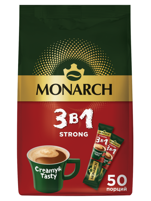 Напиток кофейный Monarch Крепкий 3в1 растворимый (13г x 50шт), 650г