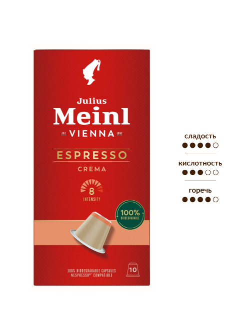 Кофе в капсулах Julius Meinl Espresso Crema Bio для кофемашин Nespresso 10шт, 56г