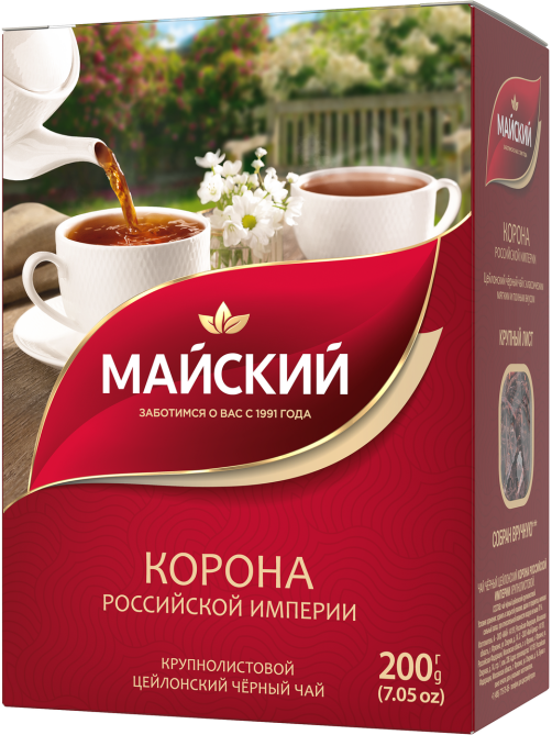 Чай Майский Корона Российской Империи черный цейлонский крупнолистовой, 200г x 12 шт