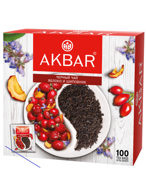 Чай Akbar черный яблоко-шиповник (1.5г x 100шт), 150г