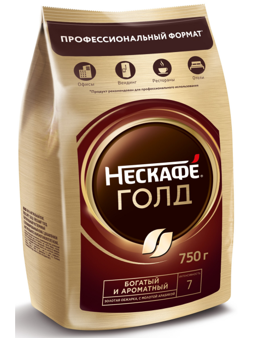 Кофе Нескафе Голд растворимый сублимированный с добавлением натурального жареного молотого кофе, 750г