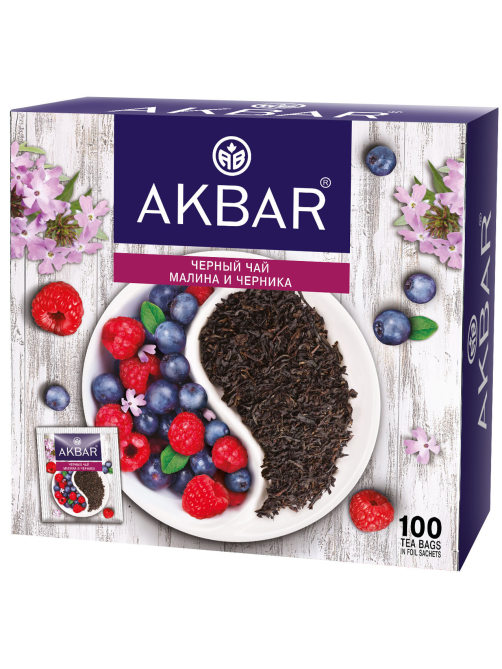 Чай Akbar черный малина-черника (1.5г x 100шт), 150г